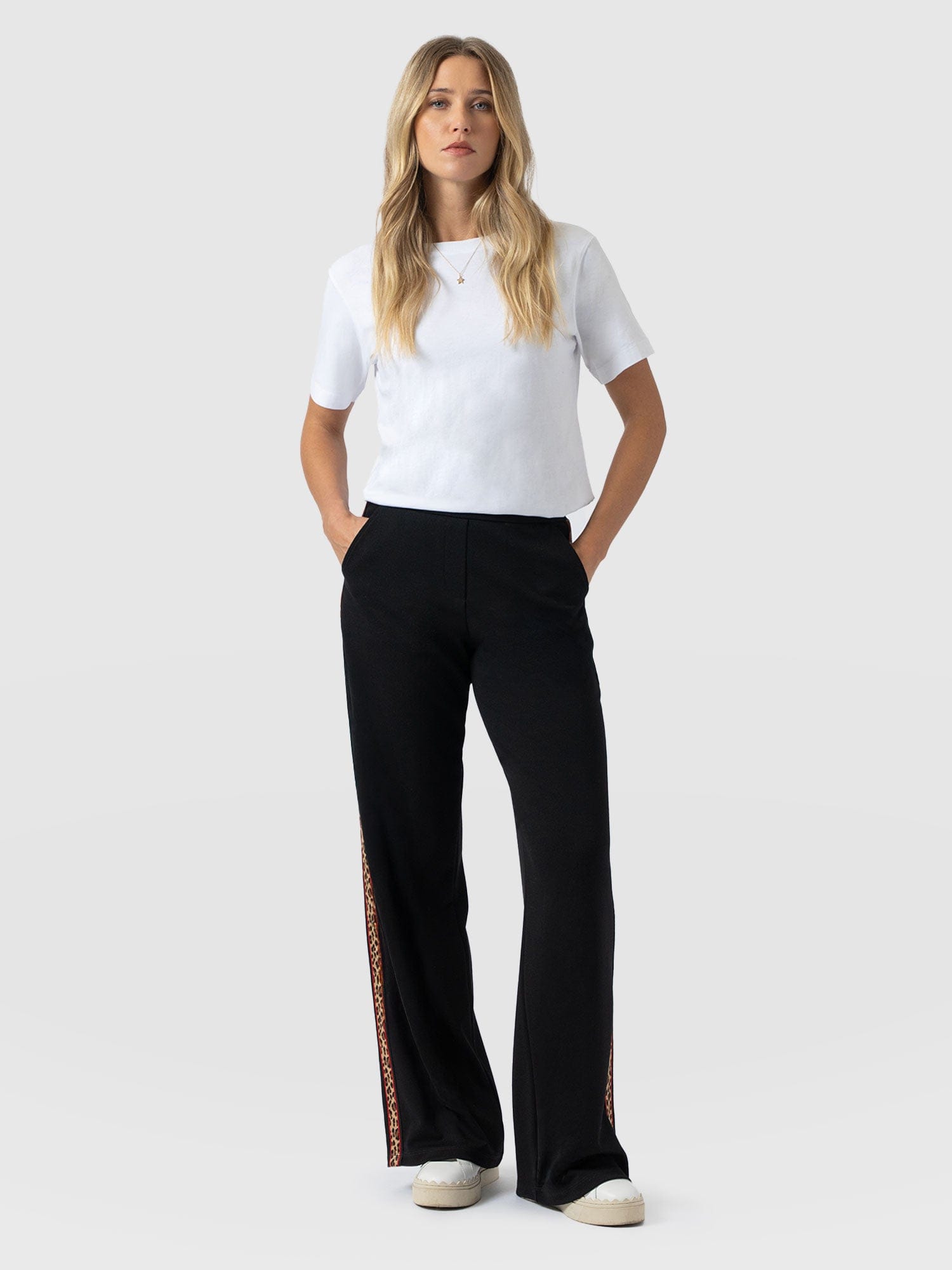 Victory Straight Leg Pant - Black - Leopard - Women's Trousers | Saint + Sofia® EU