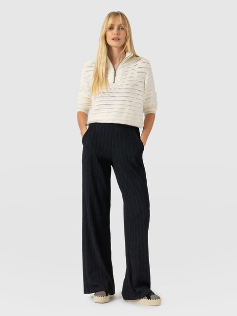 Hoxton Straight Leg Pant - Black Textured - Women's Trousers | Saint and Sofia® EU