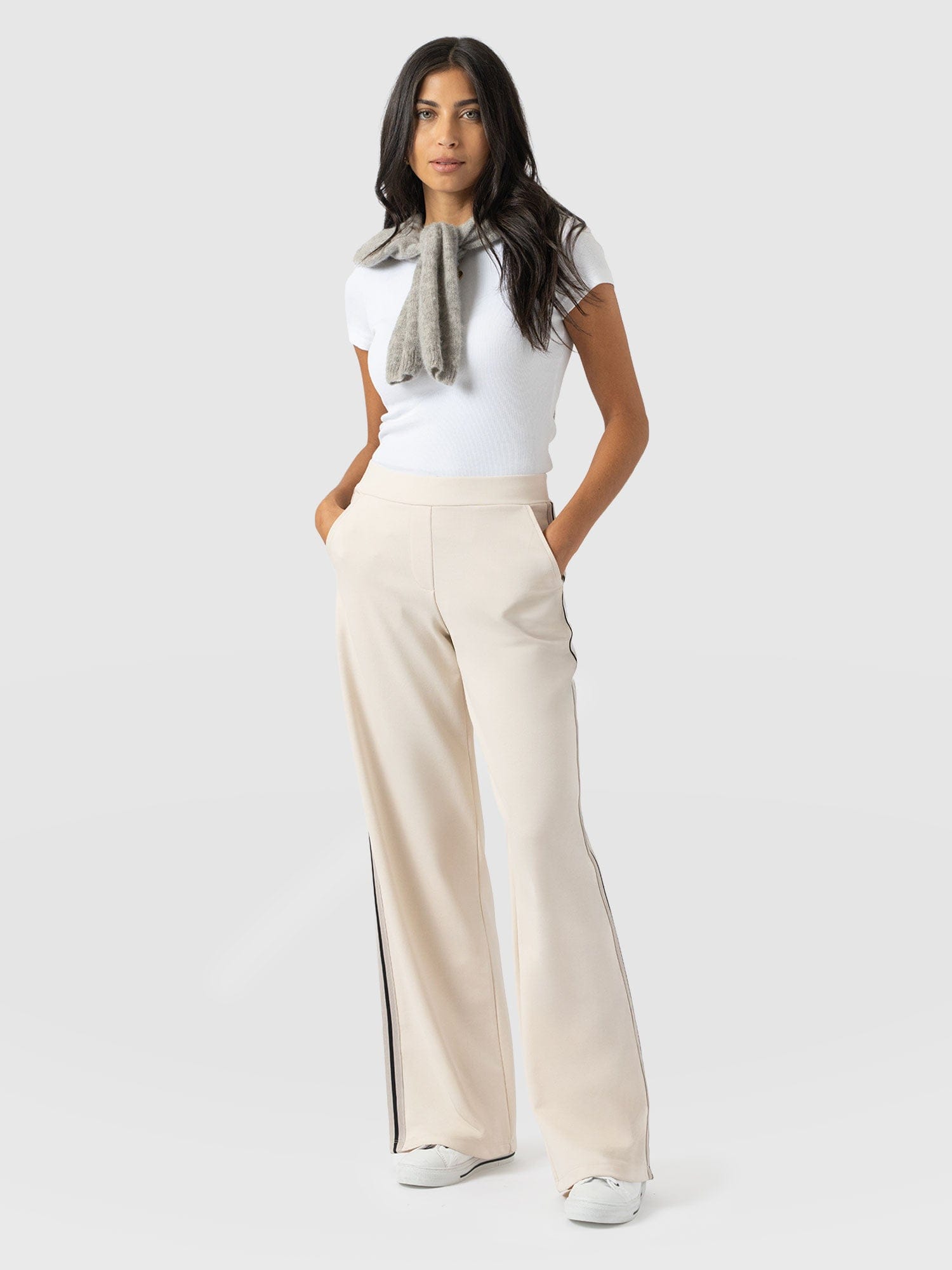 Victory Straight Leg Pant - Cream - Black Stripe - Women's Trousers | Saint + Sofia® EU