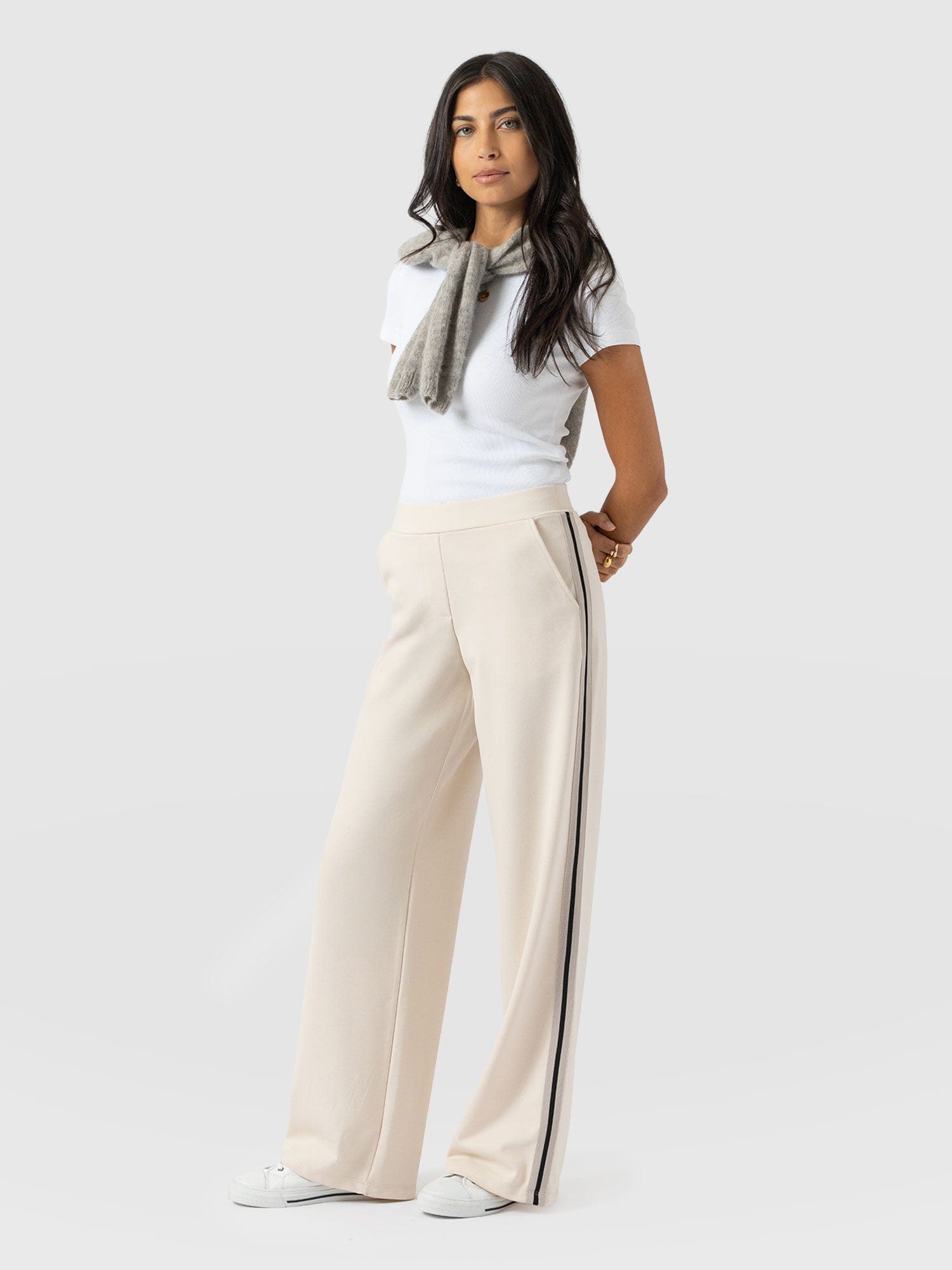 Victory Straight Leg Pant - Cream - Black Stripe - Women's Trousers | Saint + Sofia® EU