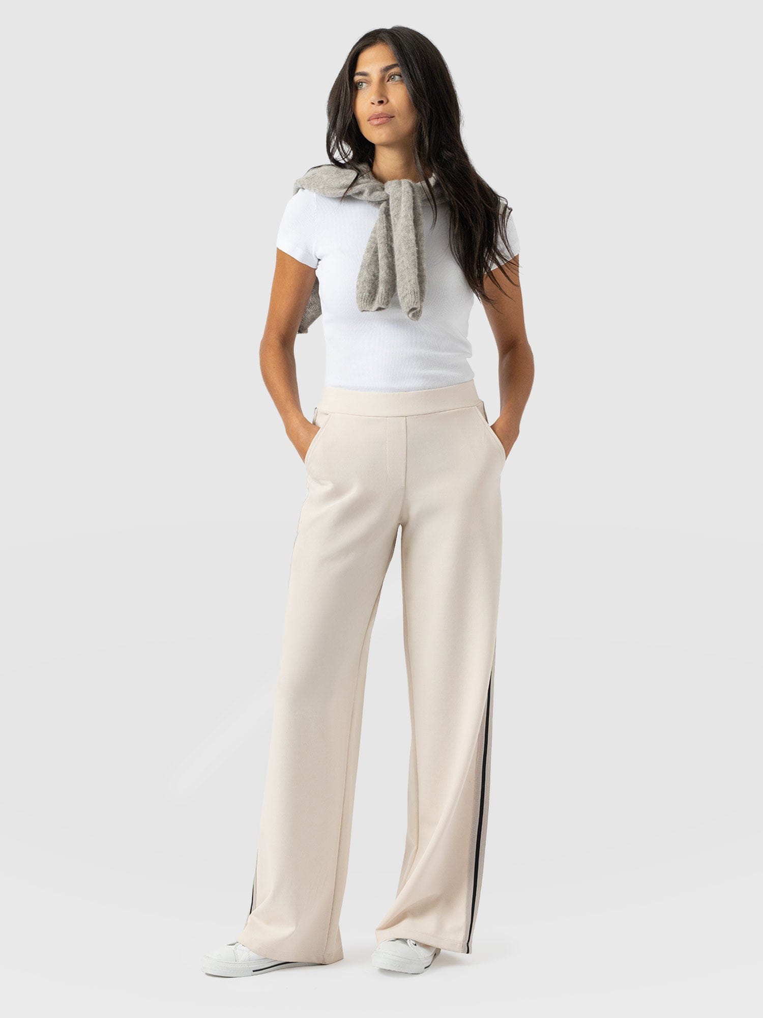 Victory Straight Leg Pant - Cream - Black Stripe - Women's Trousers | Saint + Sofia® EU