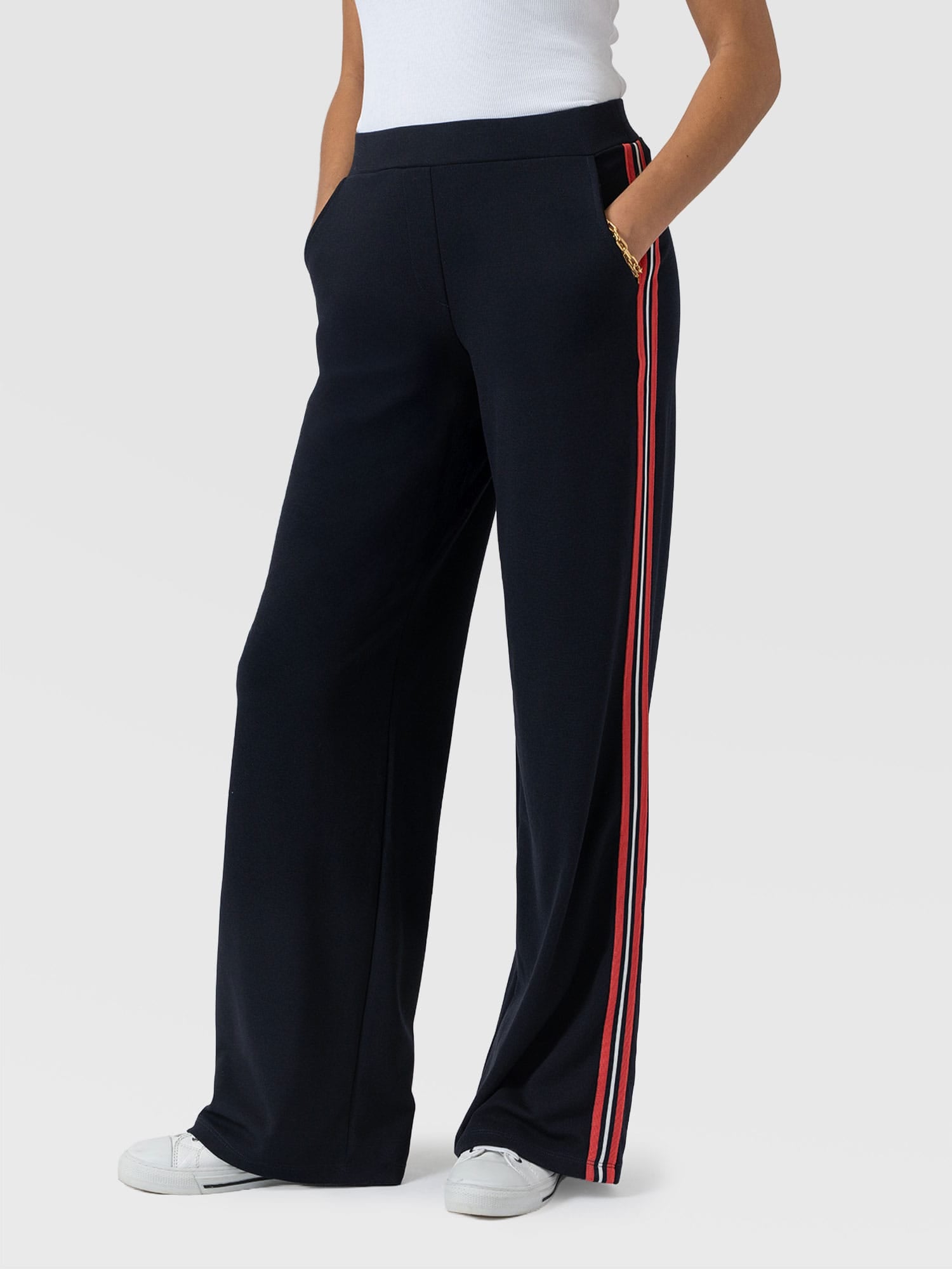 Victory Straight Leg Pant Navy/Red Stripe - Women's Trousers | Saint + Sofia® EU