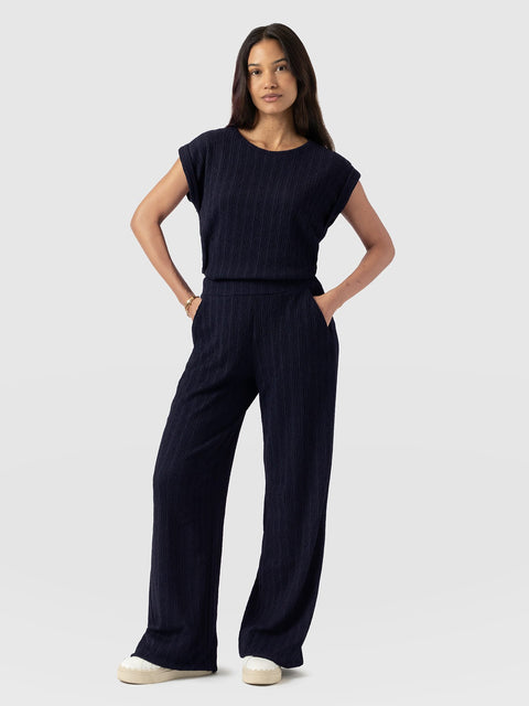 Victory Straight Leg Pant - Navy Textured - Women's Trousers | Saint and Sofia® EU