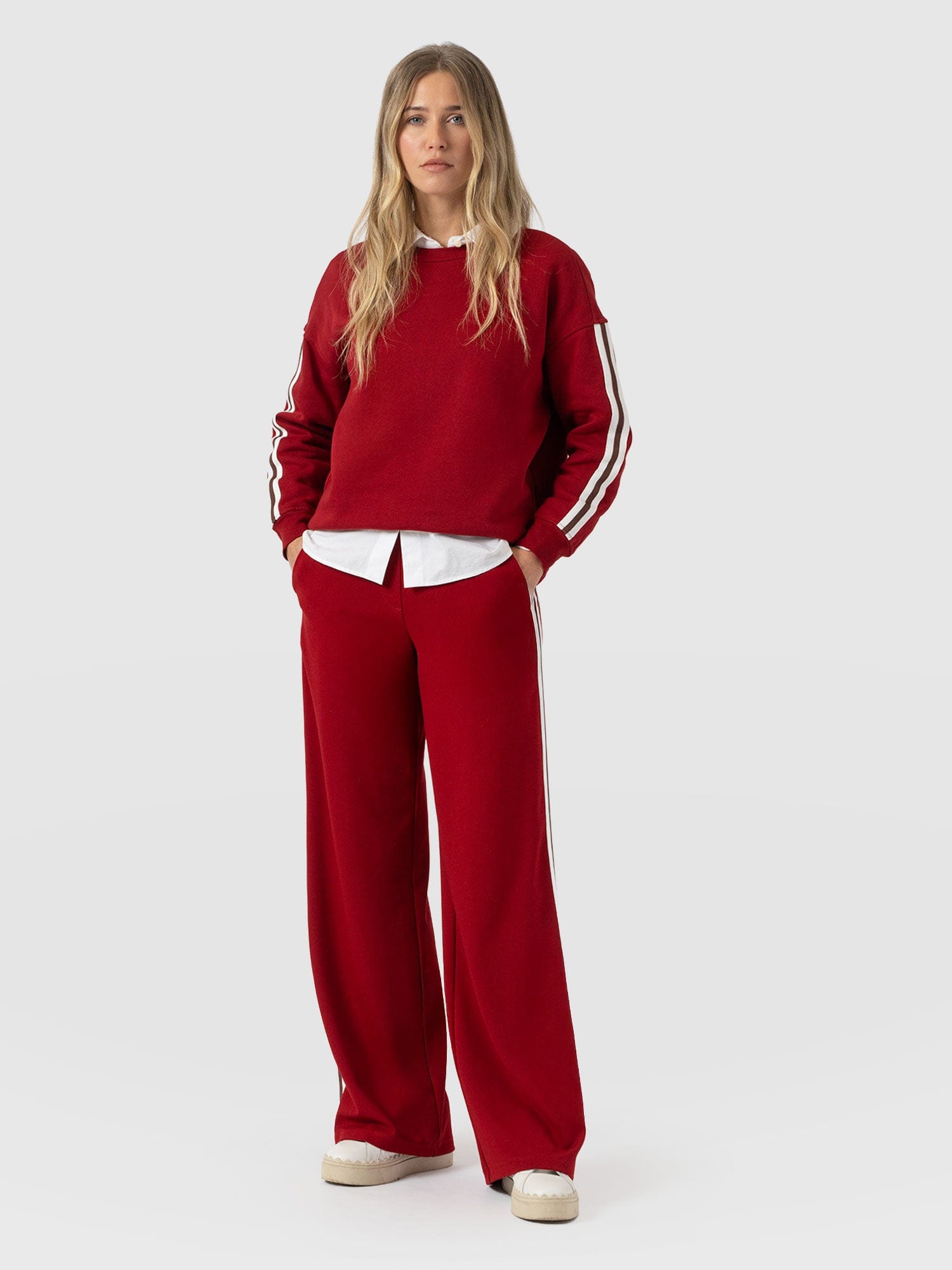 Victory Straight Leg Pant - Red - Brown Stripe - Women's Trousers | Saint + Sofia® EU