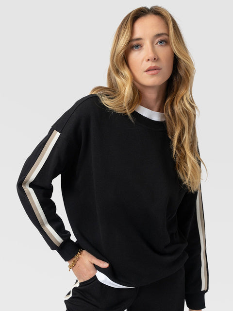 Hoxton Sweatshirt - Black - Cream/Beige Stripe - Women's Jumpers | Saint and Sofia® EU