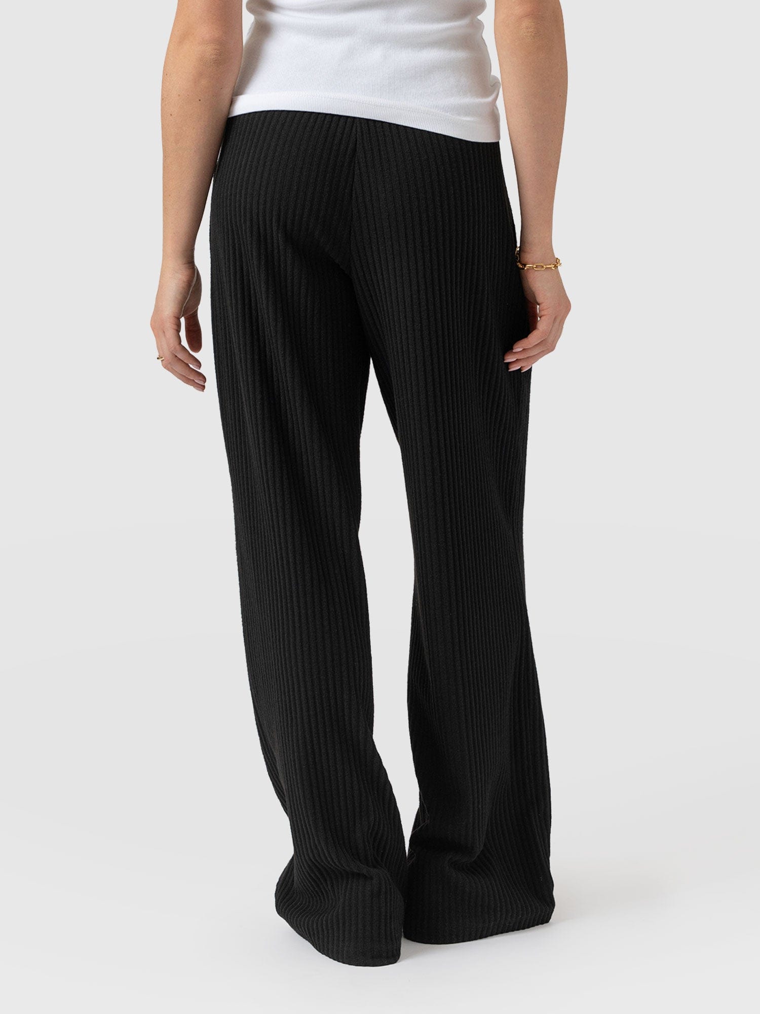 Victory Wide Leg Pant - Black Rib - Women's Trousers | Saint + Sofia® EU