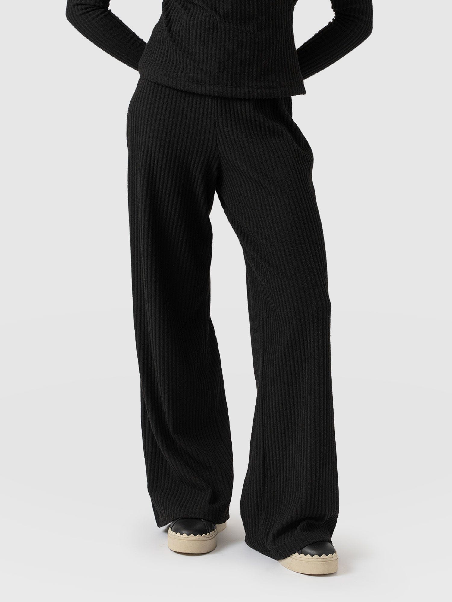 Victory Wide Leg Pant - Black Rib - Women's Trousers | Saint + Sofia® EU