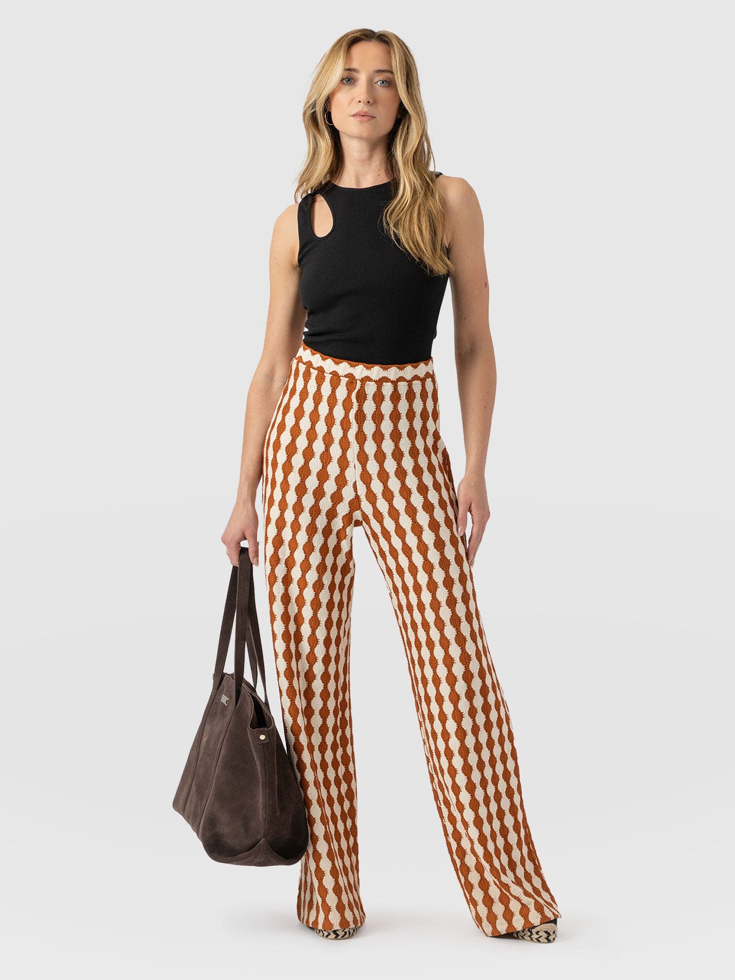 Victory Wide Leg Pant - Brown/Cream - Women's Trouserss | Saint + Sofia® EU