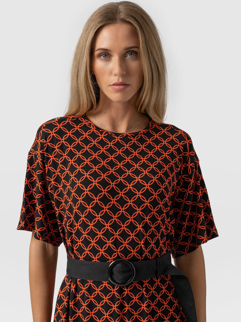 Warren Belted Dress Orange Mosaic Geo - Women's Dresses | Saint + Sofia® EU