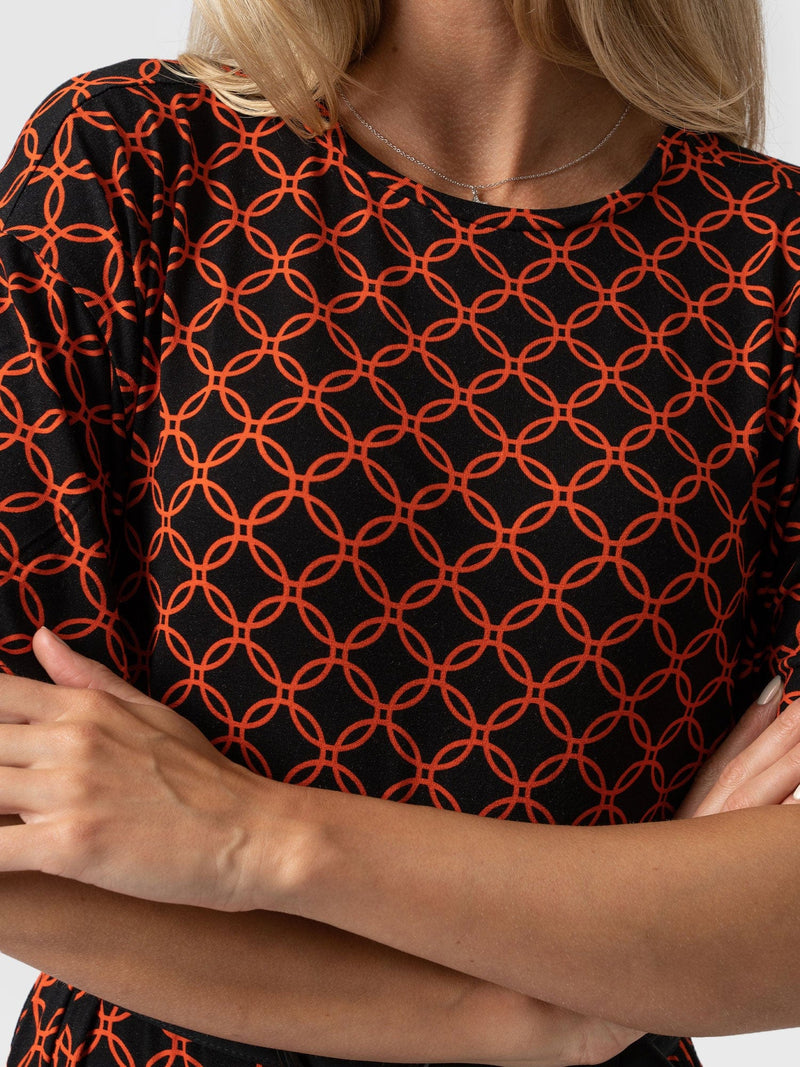 Warren Belted Dress Orange Mosaic Geo - Women's Dresses | Saint + Sofia® EU