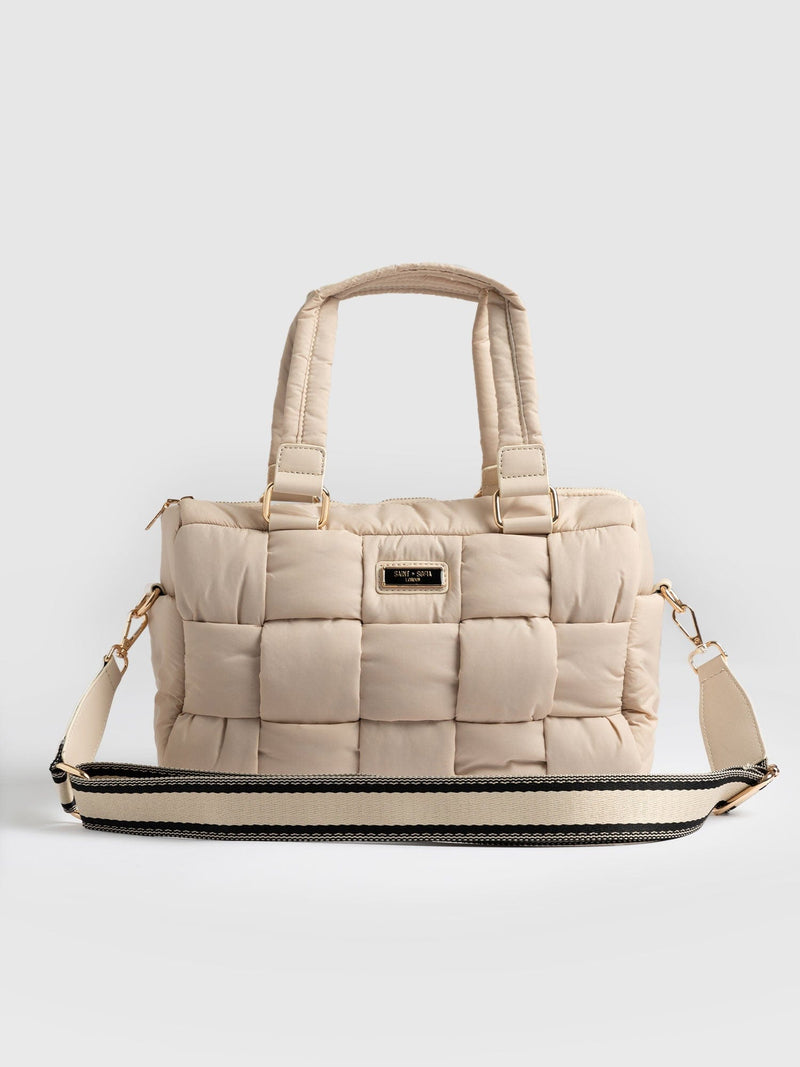 Weaved Duffle Bag Cream- Women's Bags | Saint + Sofia® UK