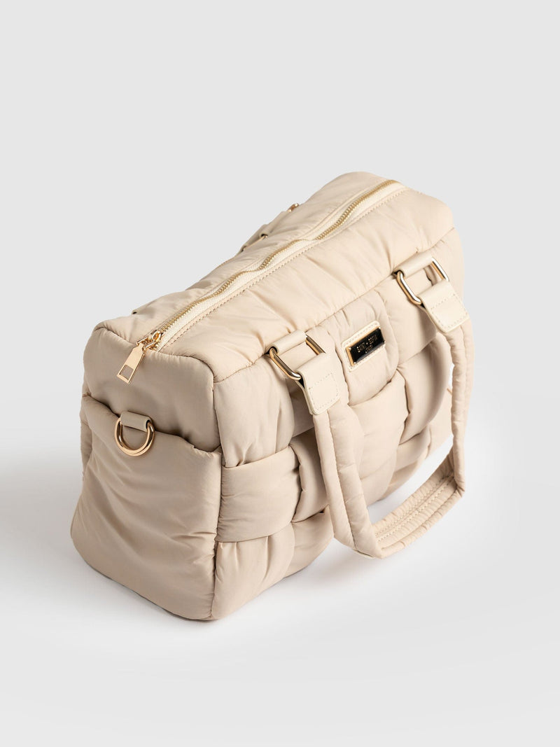 Weaved Duffle Bag Cream- Women's Bags | Saint + Sofia® UK