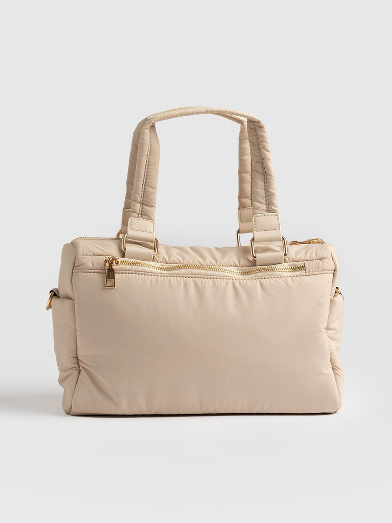 Weaved Duffle Bag Cream- Women's Bags | Saint + Sofia® UK