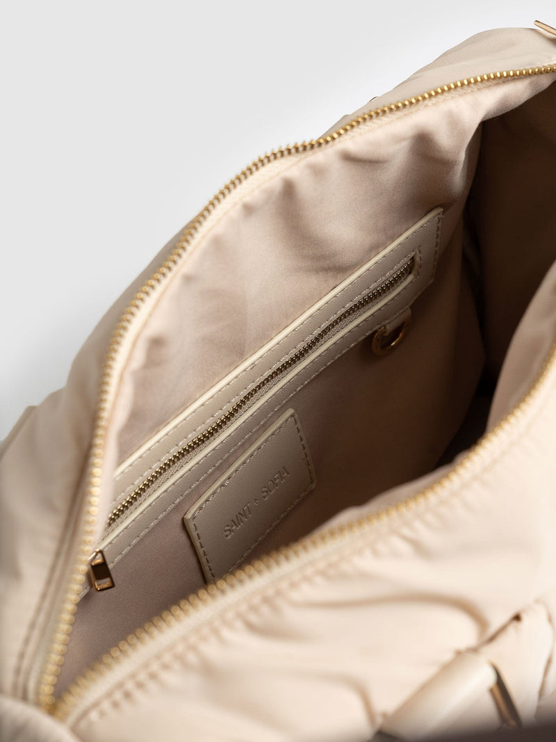 Weaved Duffle Bag Cream- Women's Bags | Saint + Sofia® UK