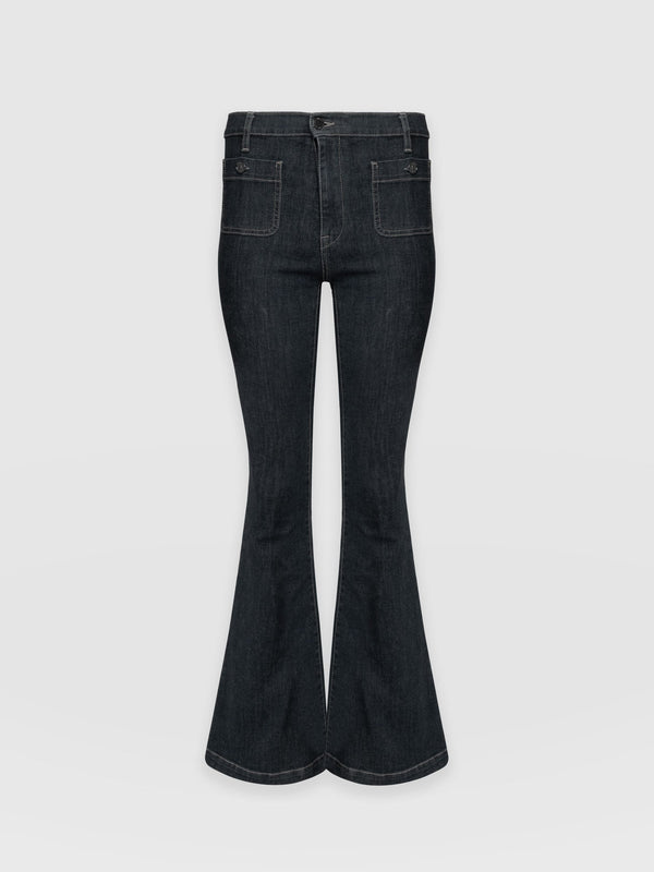 Wide Leg Flare Stretch Jeans Black Wash - Women's Jeans | Saint + Sofia® EU