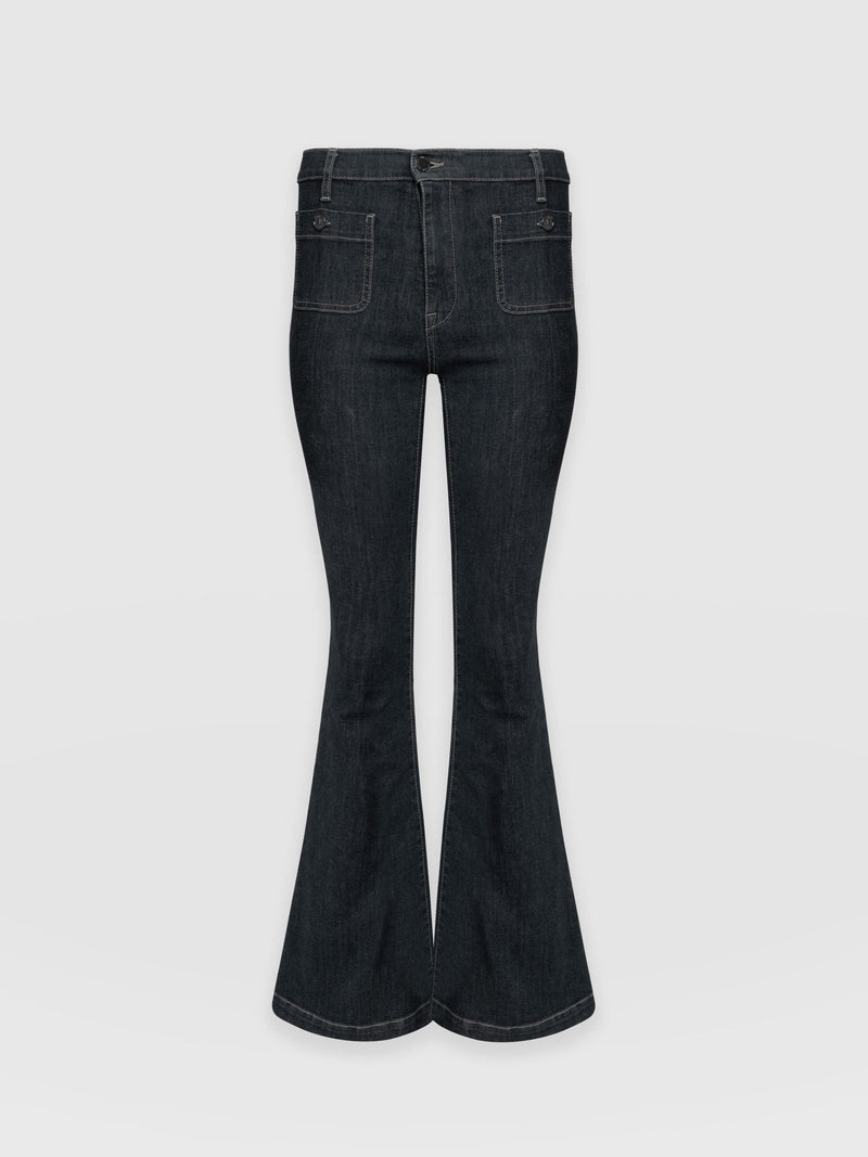 Wide Leg Flare Stretch Jeans Black Wash - Women's Jeans | Saint + Sofia® EU