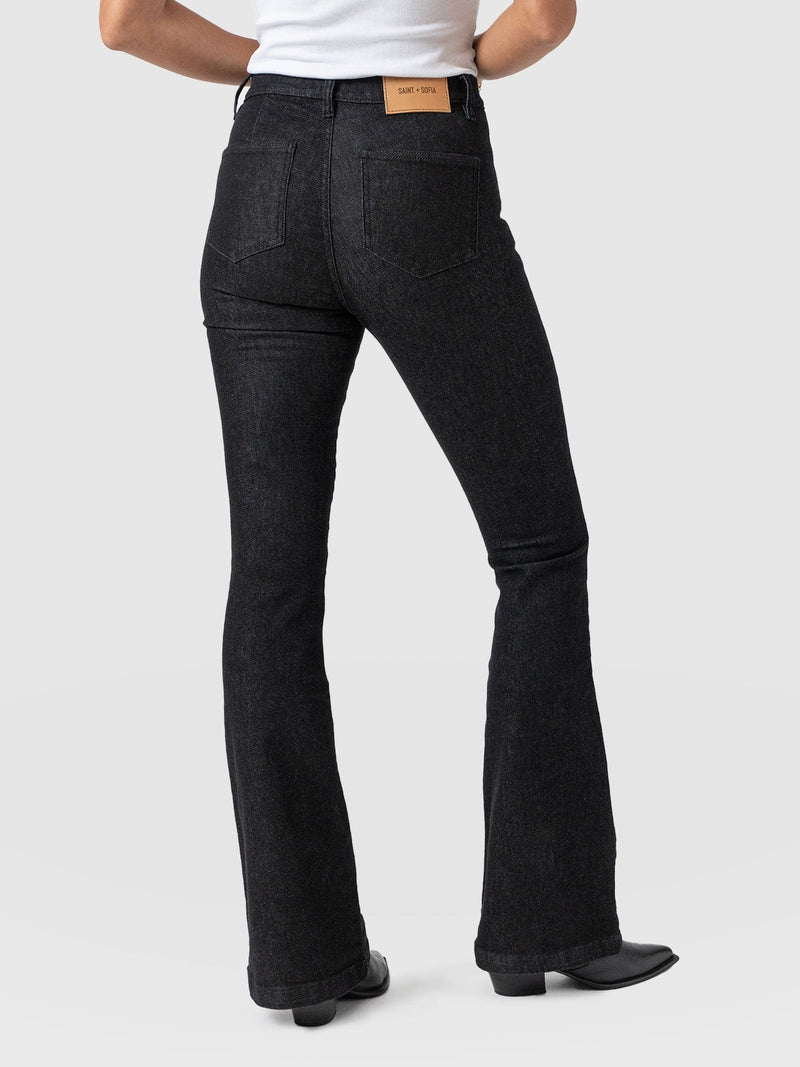 Wide Leg Flare Stretch Jeans Black Wash - Women's Jeans | Saint + Sofia® EU