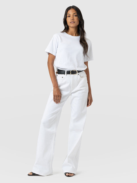 Adjustable Wide Leg Jean - White - Women's Denims | Saint + Sofia® EU