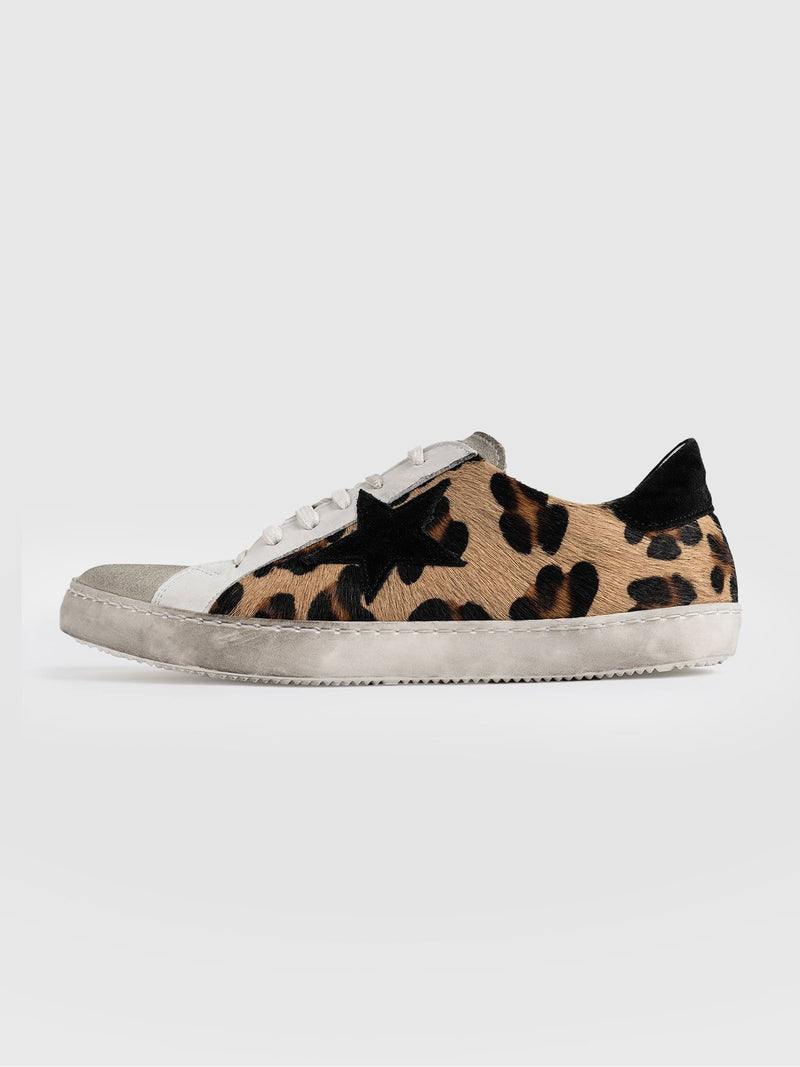 Women's Leopard Print Fashion Trainer White Leather | Saint and Sofia® Europe