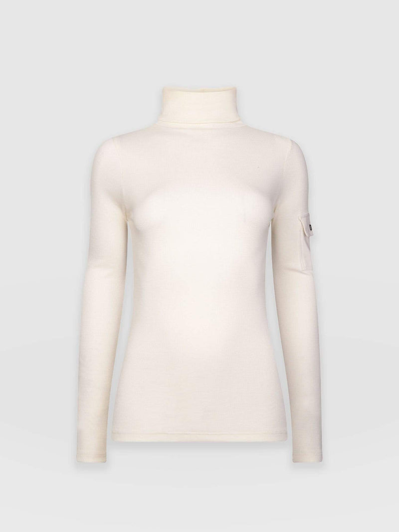 Women’s Pocket Roll Neck Sweater Cream Cotton | Saint and Sofia® Europe