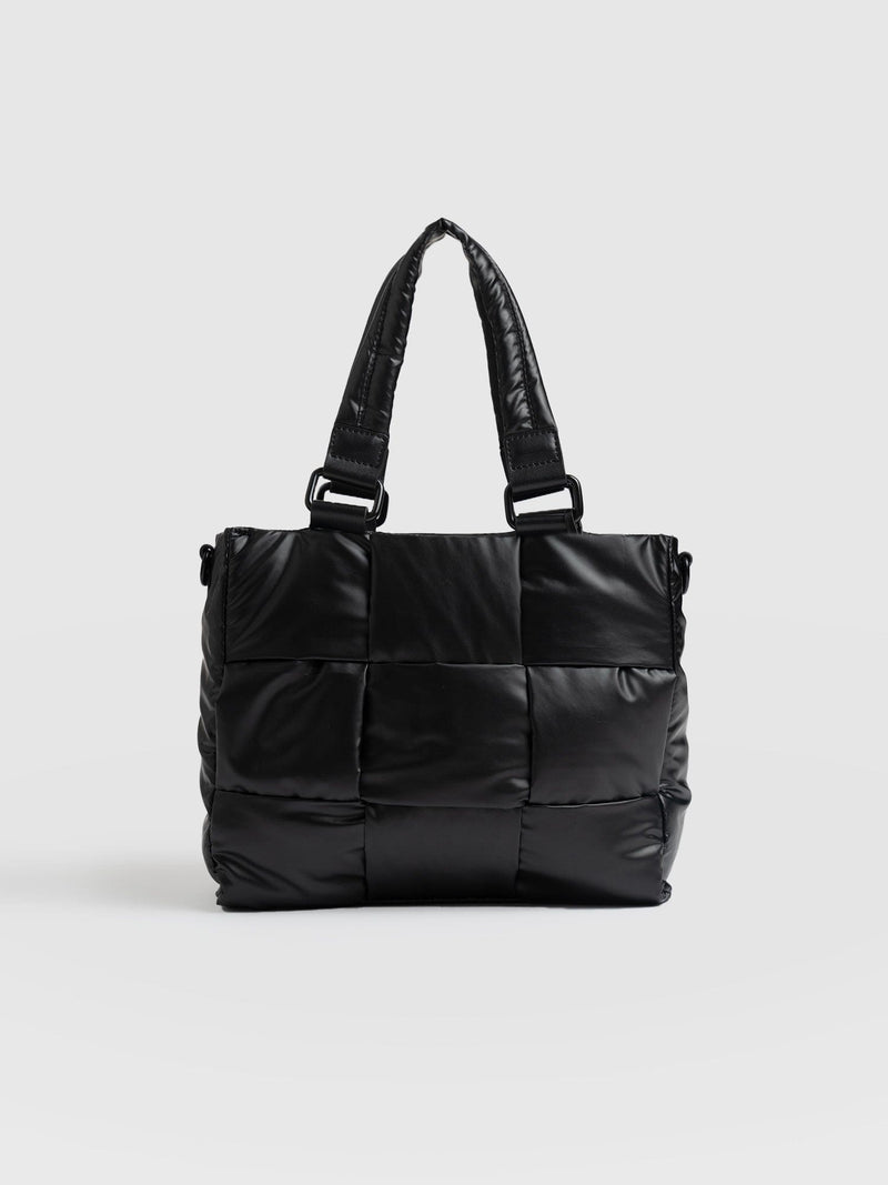 Woven Mini Penny Tote Bag Gloss Black - Women's Bags |  Saint + Sofia® EU