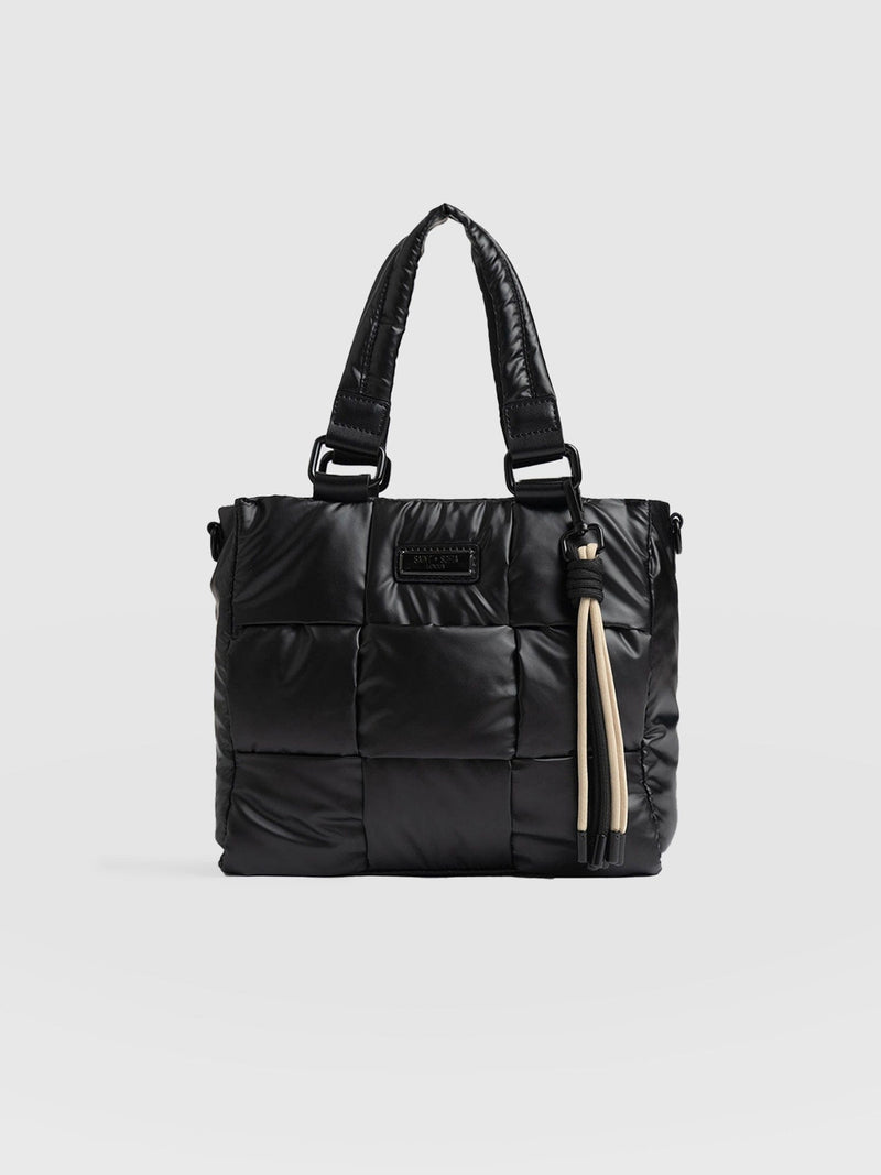 Woven Mini Penny Tote Bag Gloss Black - Women's Bags |  Saint + Sofia® EU