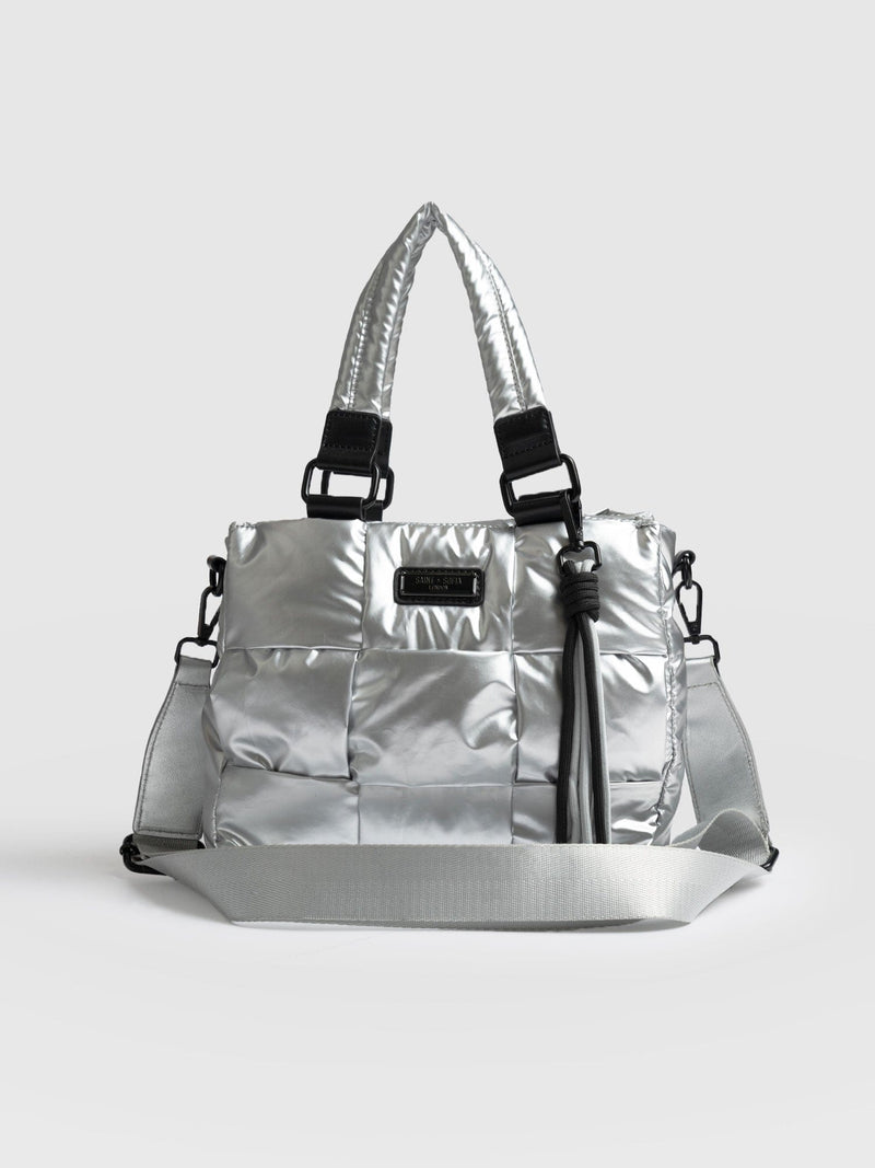 Woven Mini Penny Tote Bag Silver - Women's Bags |  Saint + Sofia® EU