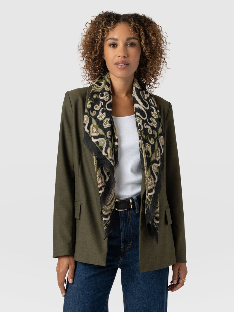 Wren Paisley Scarf Black/Green - Women's Scarves | Saint + Sofia® EU