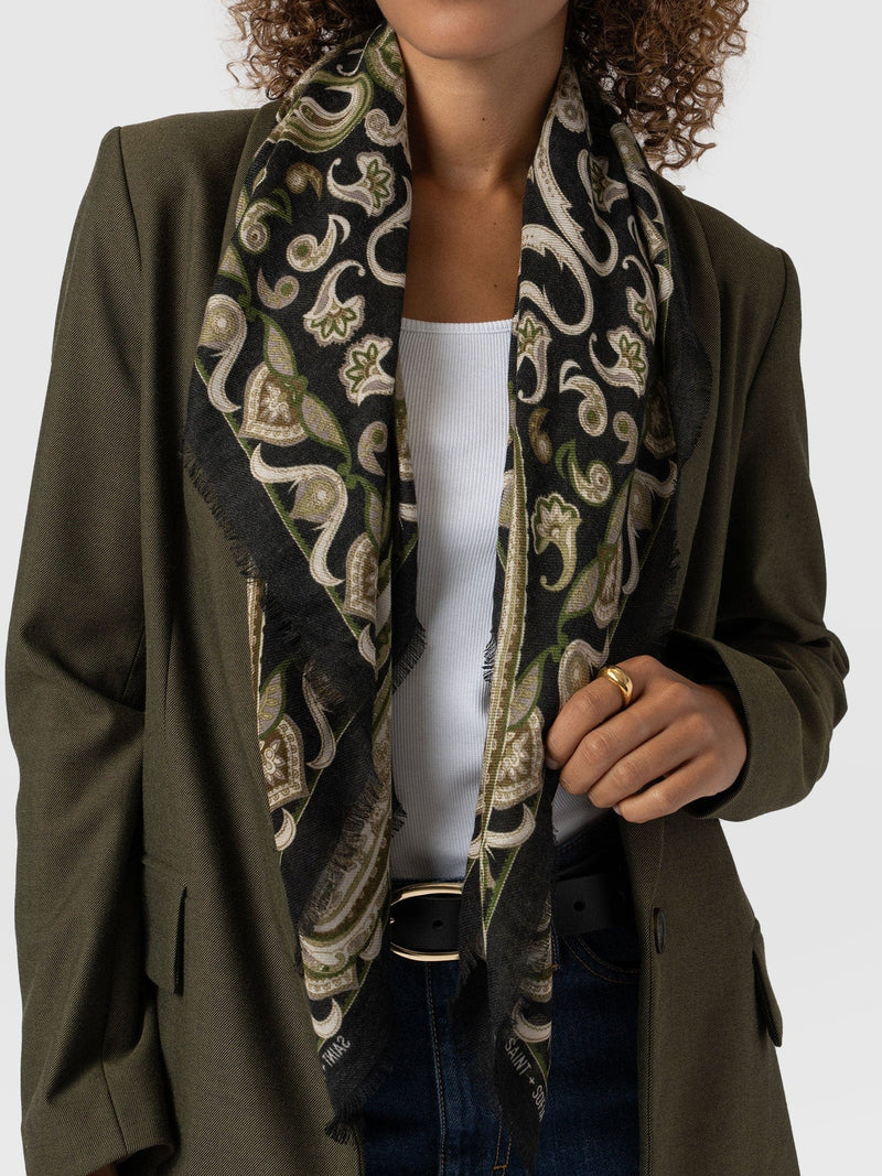 Wren Paisley Scarf Black/Green - Women's Scarves | Saint + Sofia® EU