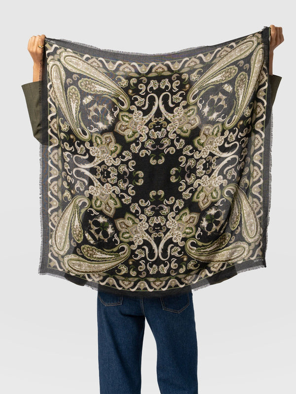 Wren Paisley Scarf Black/Green - Women's Scarves | Saint + Sofia® EU