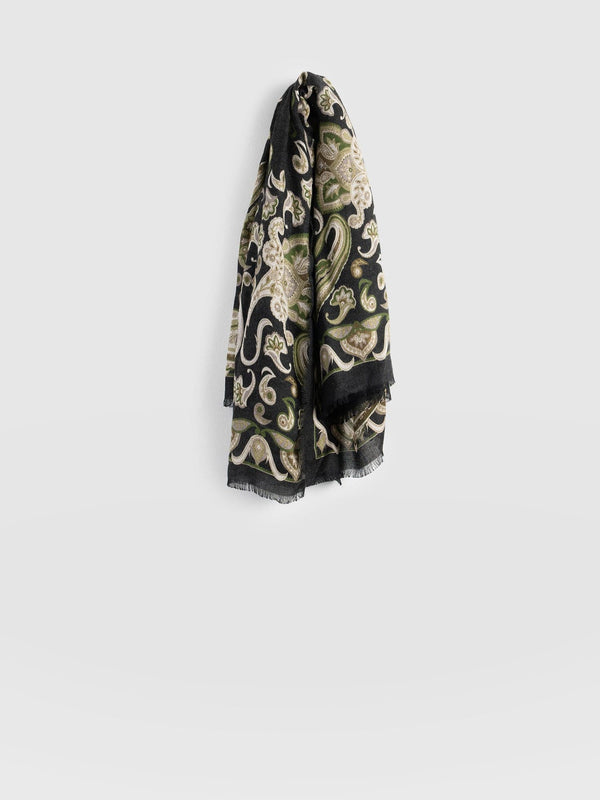 Wren Paisley Scarf Black/Green - Women's Scarves | Saint + Sofia® EU