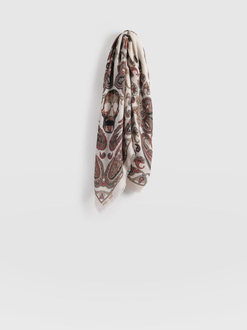 Wren Paisley Scarf Cream/Burgundy - Women's Scarves | Saint + Sofia® EU