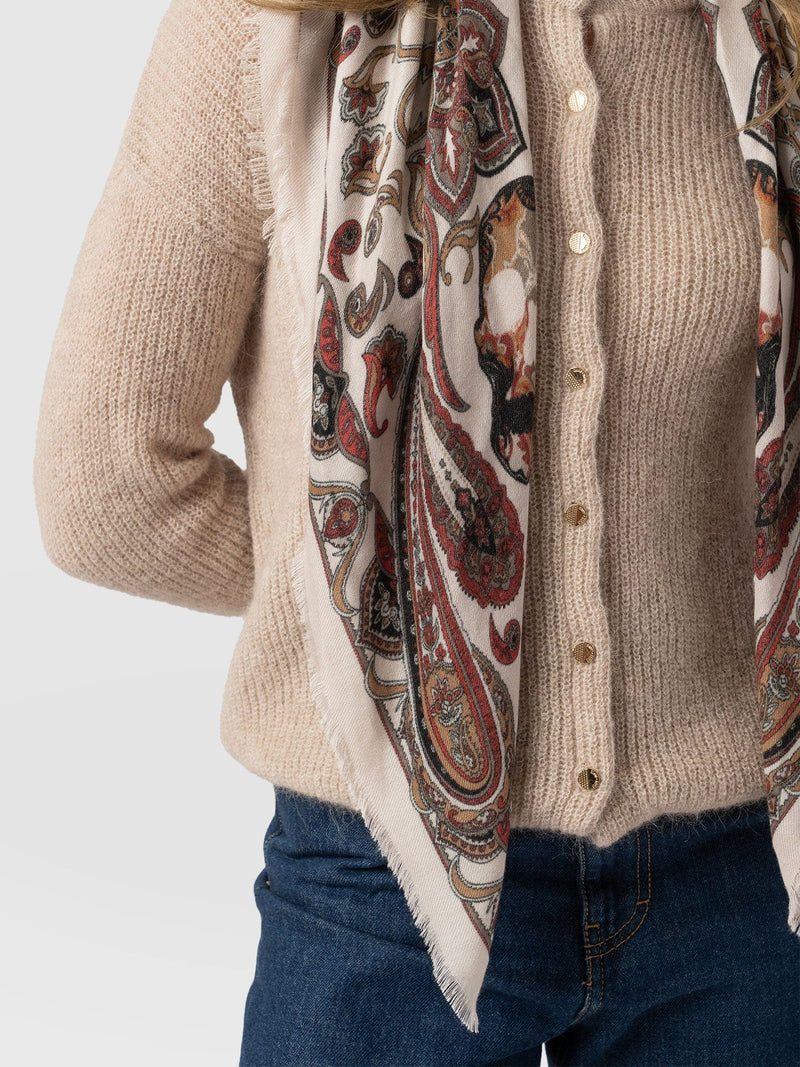 Wren Paisley Scarf Cream/Burgundy - Women's Scarves | Saint + Sofia® EU