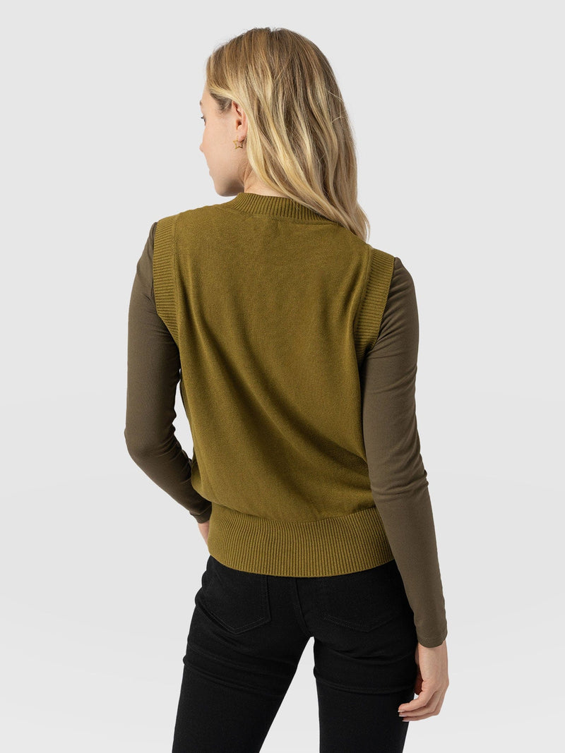 Wren Sleeveless Knit Olive - Women's Vests | Saint + Sofia® EU