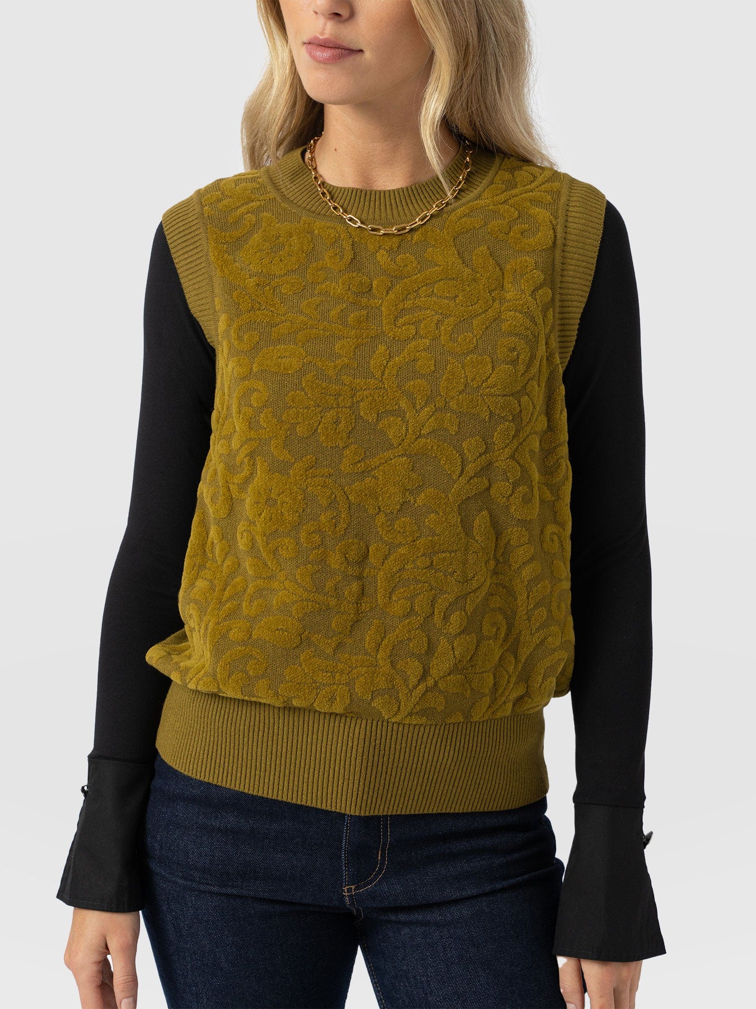 Wren Sleeveless Knit Olive - Women's Vests | Saint + Sofia® EU