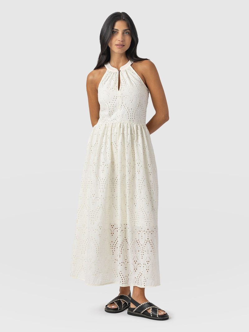 Zoey Halter Neck Dress - White Broderie - Women's Dresses | Saint + Sofia® EU