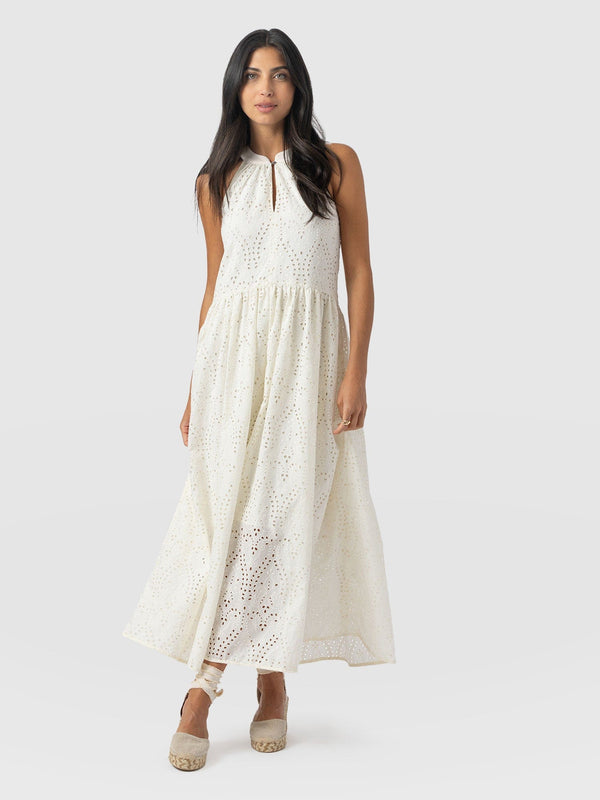 Zoey Halter Neck Dress - White Broderie - Women's Dresses | Saint + Sofia® EU