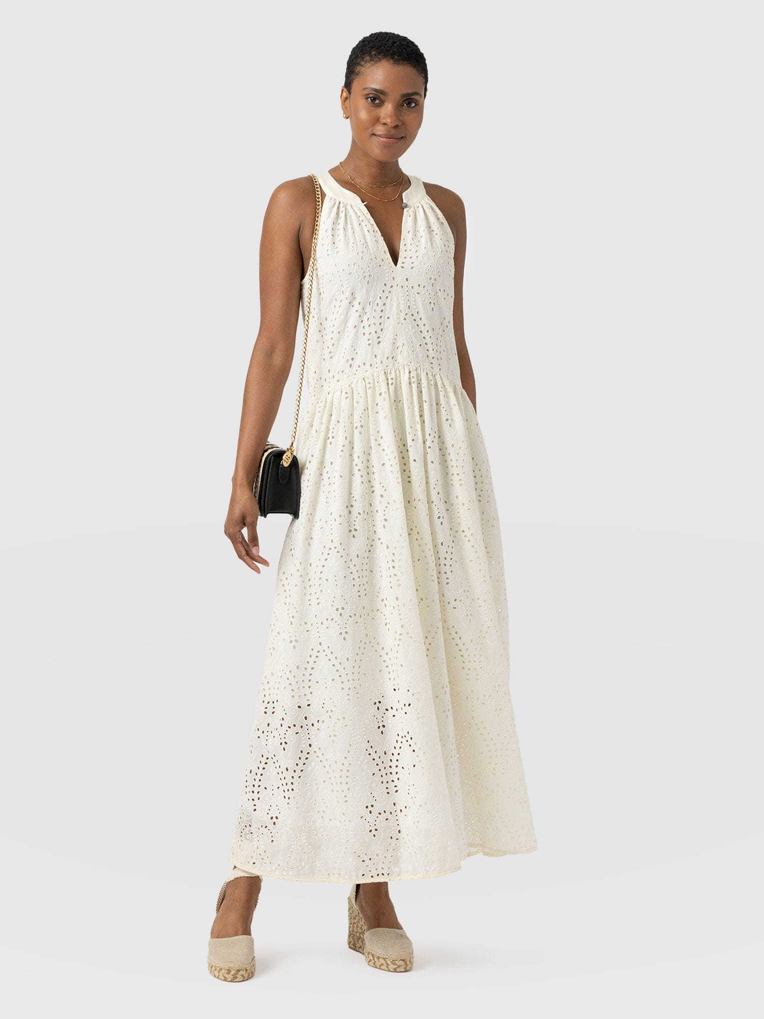 Zoey Halter Neck Dress - White Broderie - Women's Dresses | Saint + Sofia® EU