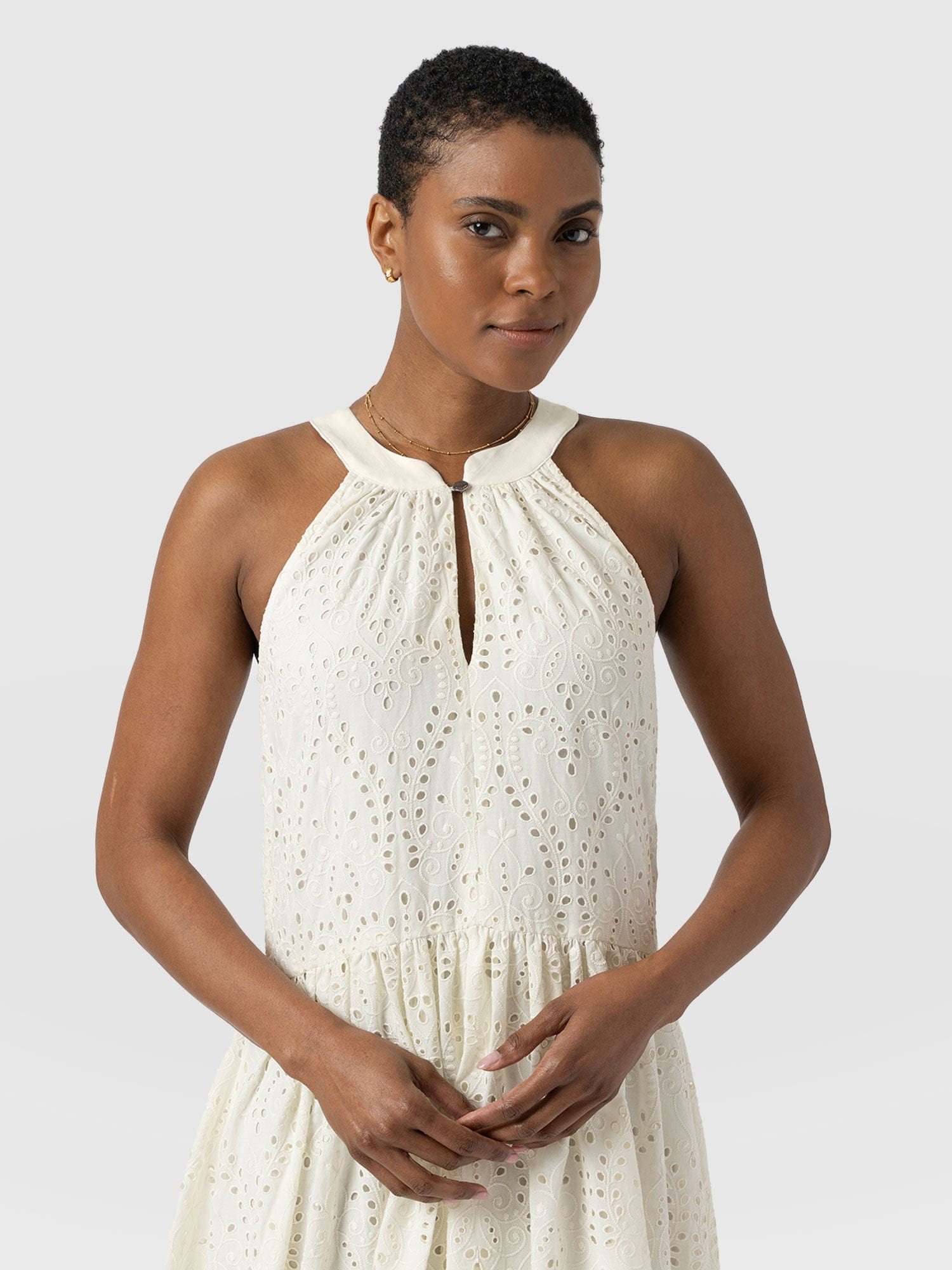 Zoey Halter Neck Dress - White Broderie - Women's Dresses | Saint + Sofia® EU