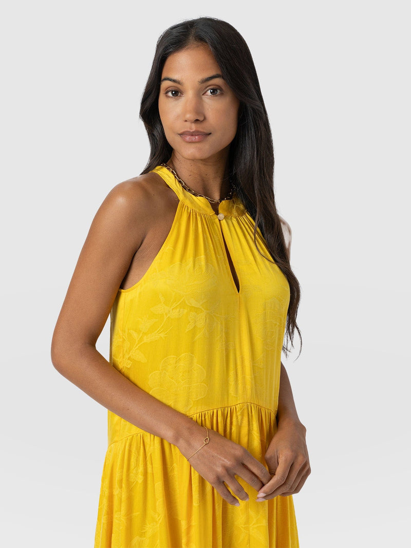 Zoey Halter Neck Dress - Yellow Jacquard - Women's Dresses | Saint + Sofia® EU