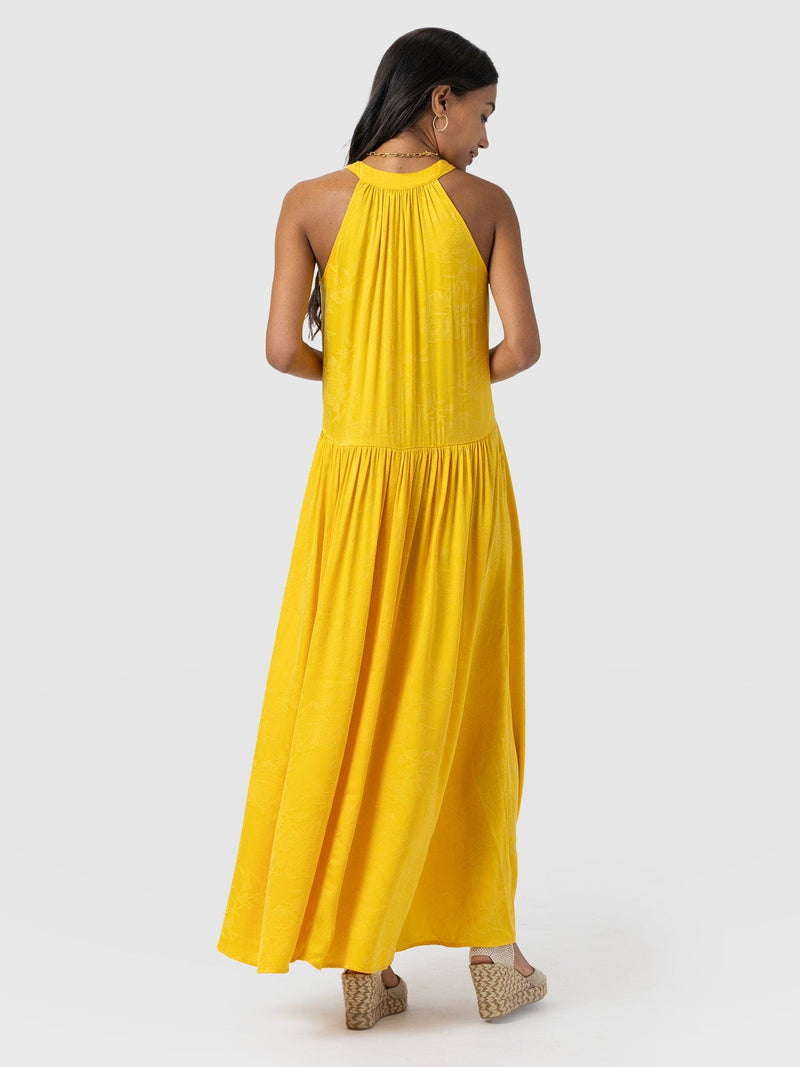 Zoey Halter Neck Dress - Yellow Jacquard - Women's Dresses | Saint + Sofia® EU