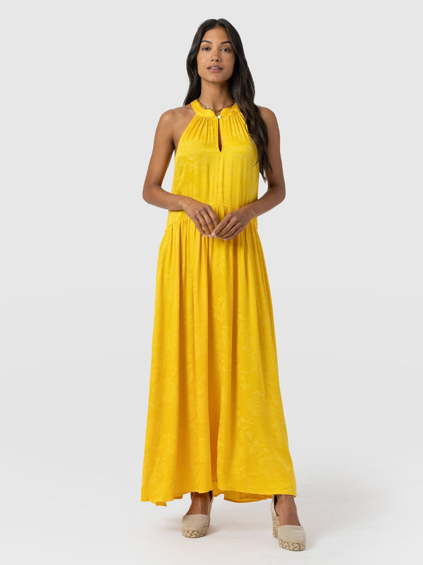 Zoey Halter Neck Dress - Yellow Jacquard - Women's Dresses | Saint + Sofia® EU