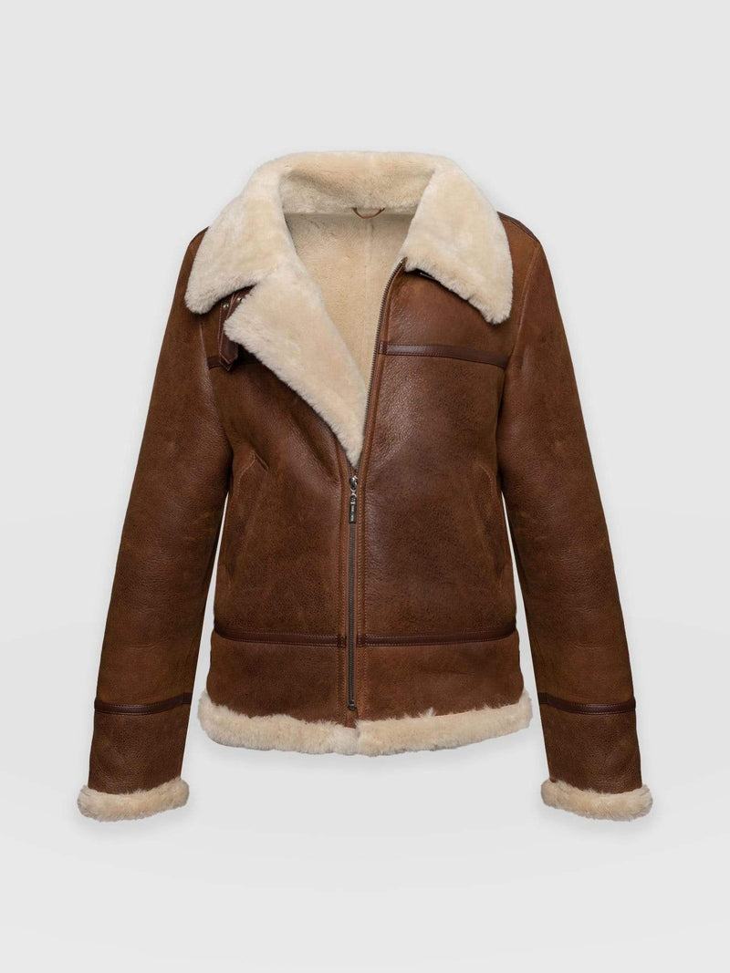 Amelia Aviator Jacket Brown - Women's Leather Jackets | Saint + Sofia® UK