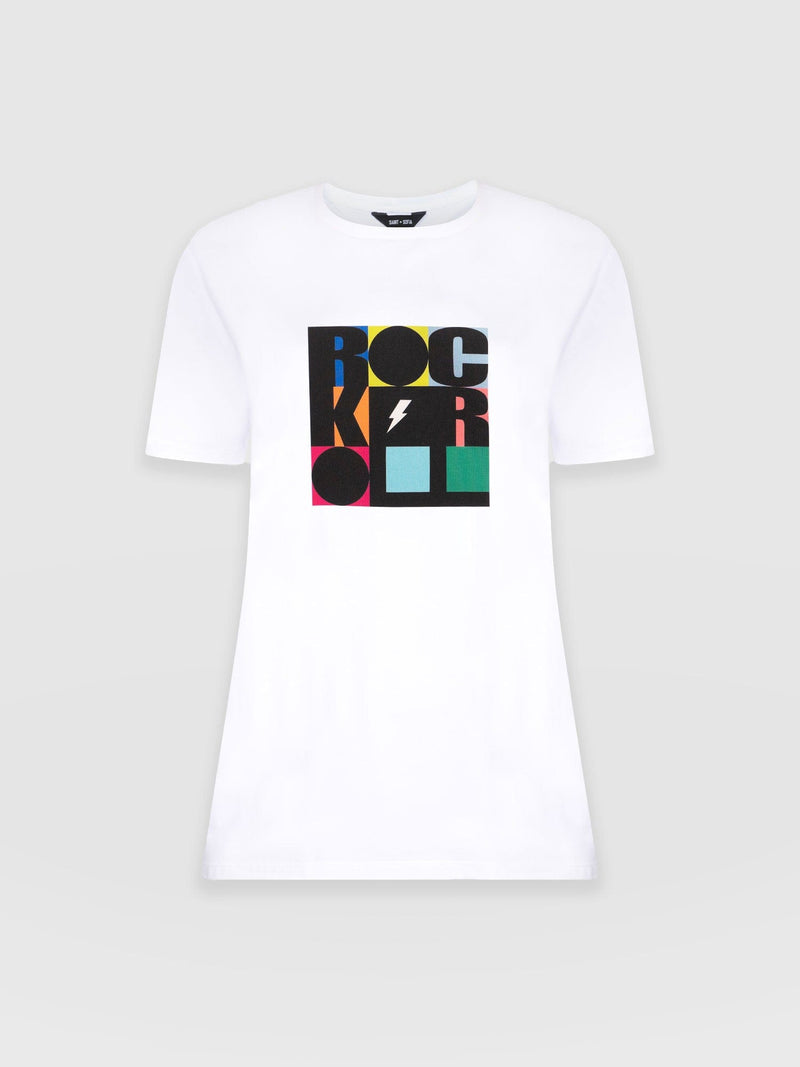 Boyfriend Tee White Rock Roll- Women's T-Shirts | Saint + Sofia® UK
