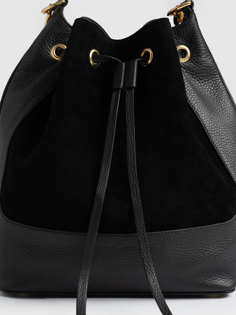 Brompton Bucket Bag Black Pebble - Women's Leather Bags | Saint + Sofia® EU
