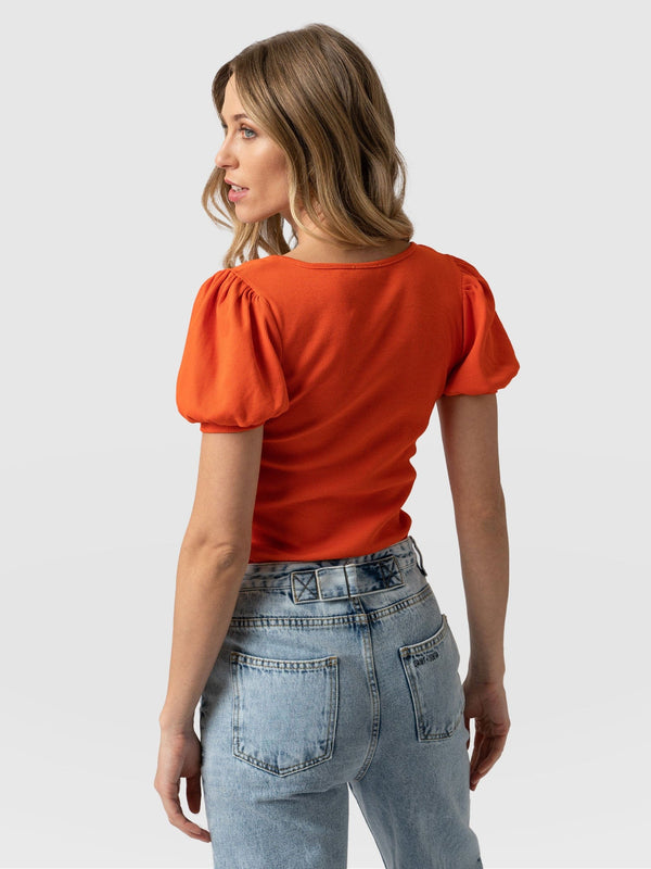 Cavendish Square Neck Tee Puff Sleeve Orange - Women's T-Shirts | Saint + Sofia® EU