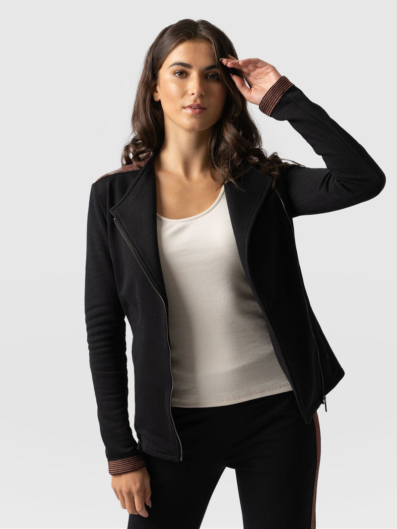Cotton Biker Jacket Black & Bronze - Women's Jackets | Saint + Sofia® EU