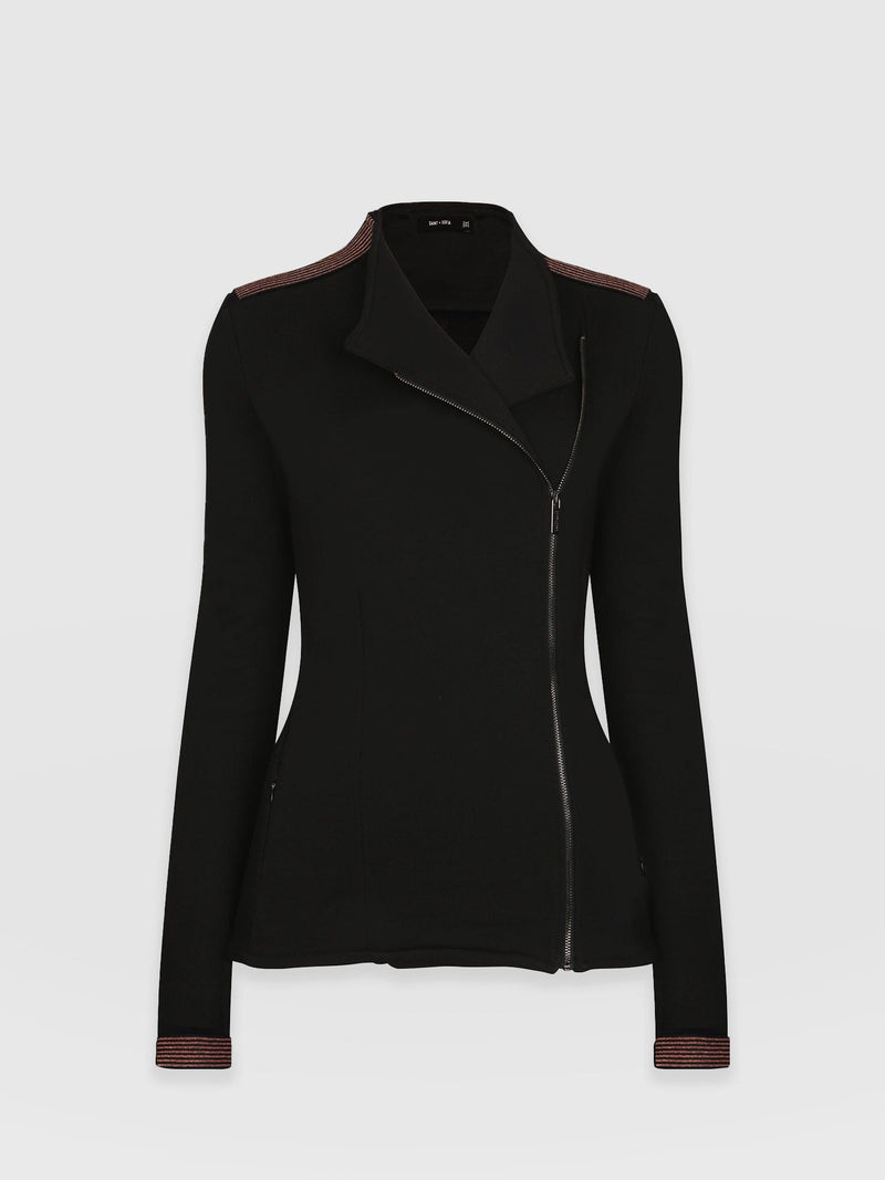 Cotton Biker Jacket Black & Bronze - Women's Jackets | Saint + Sofia® UK