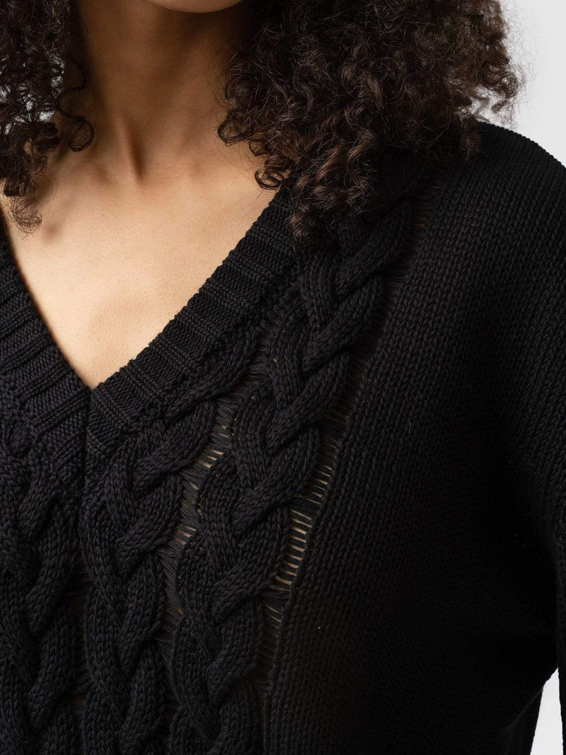 Cotton Cable Knit Jumper Black - Women's Jumpers | Saint + Sofia® EU