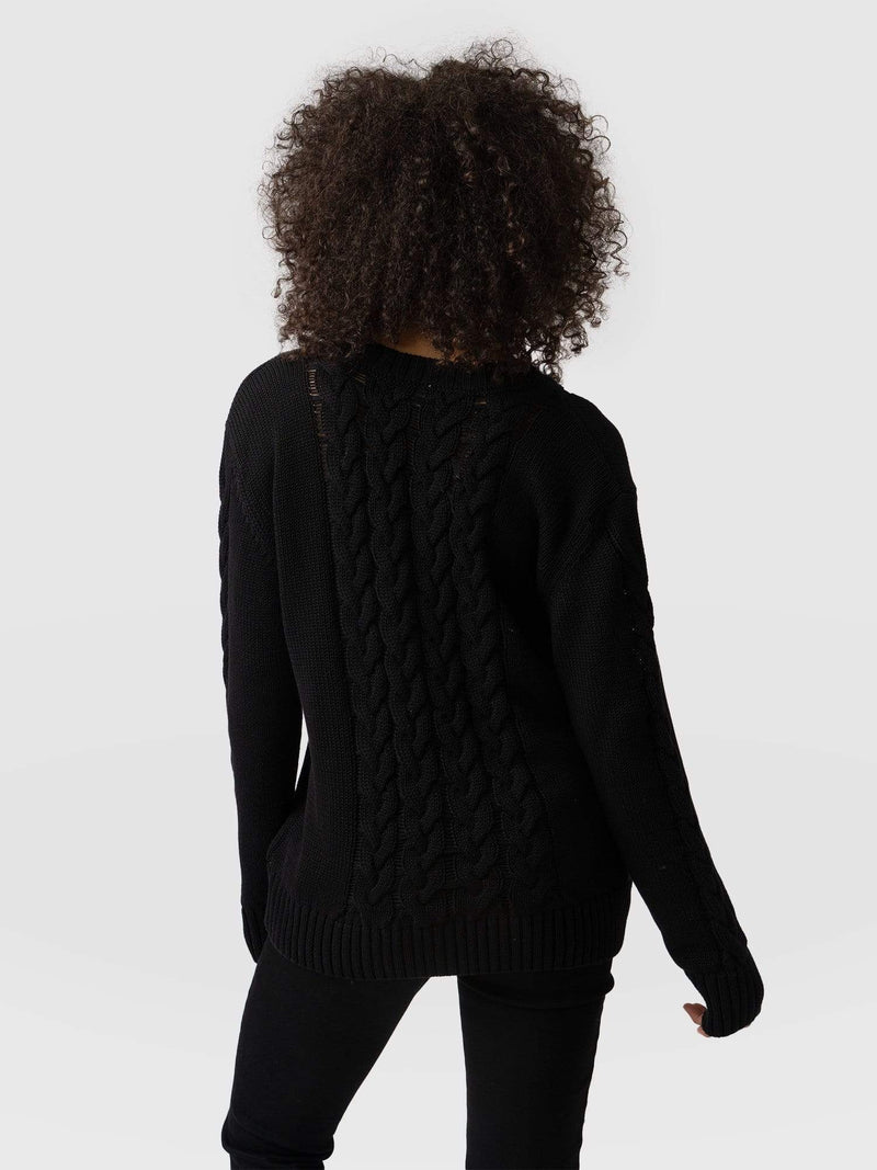 Cotton Cable Knit Jumper Black - Women's Jumpers | Saint + Sofia® EU